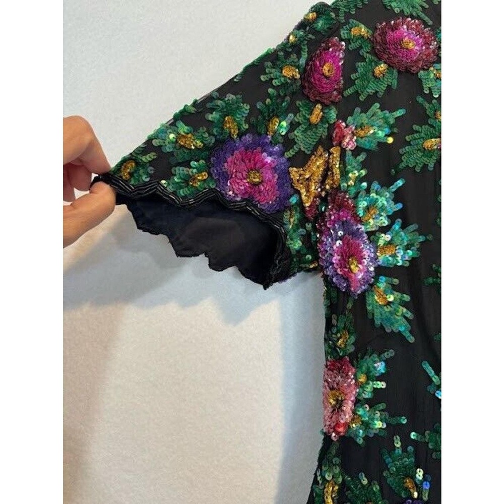 Laurence Kazar Beaded Top Womens‎ Size PM Silk Floral Vintage Zip Up - Picture 11 of 15